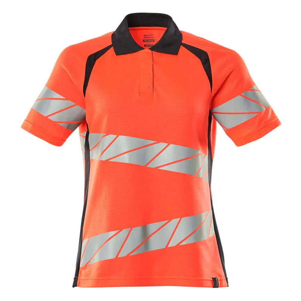 Red-Dark Navy - Front - Mascot Womens-Ladies Accelerate Safe Hi-Vis Polo Shirt