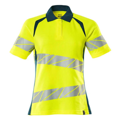Yellow-Dark Petroleum - Front - Mascot Womens-Ladies Accelerate Safe Hi-Vis Polo Shirt