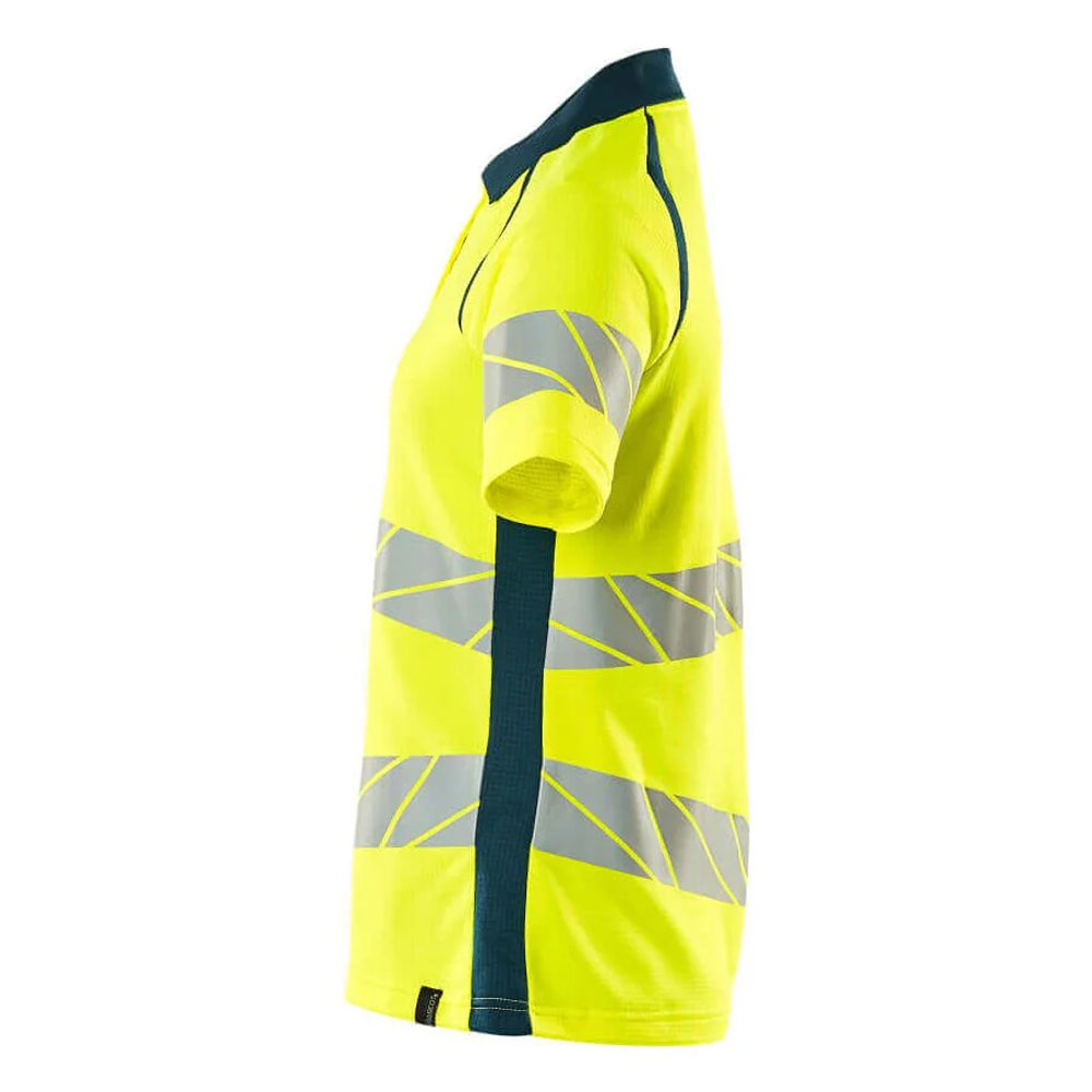 Yellow-Dark Petroleum - Side - Mascot Womens-Ladies Accelerate Safe Hi-Vis Polo Shirt