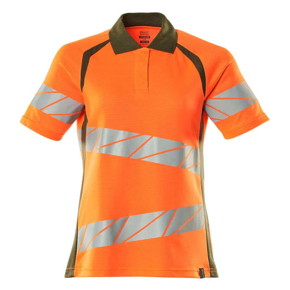 Orange-Moss Green - Front - Mascot Womens-Ladies Accelerate Safe Hi-Vis Polo Shirt