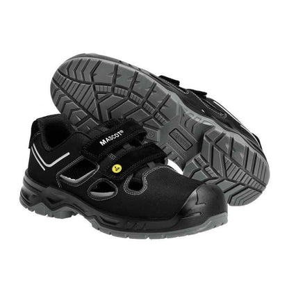 Black-Silver - Pack Shot - Mascot Mens Footwear Flex Suede Safety Sandals