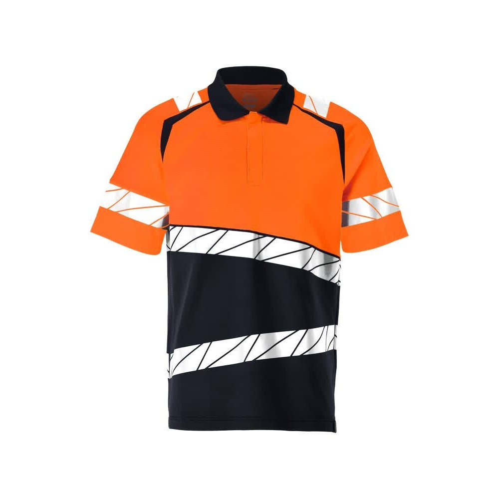 Dark Navy-Orange - Front - Mascot Womens-Ladies Accelerate Safe Polo Shirt