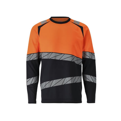 Dark Navy-Hi Vis Orange - Front - Mascot Mens Accelerate Safe Hi-Vis Long-Sleeved T-Shirt