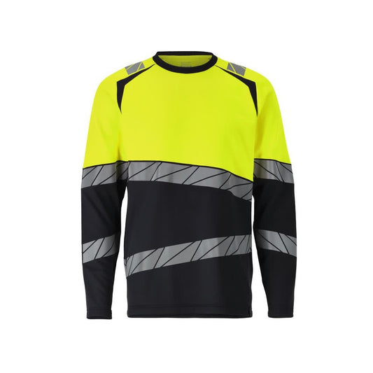 Dark Navy-Hi Vis Yellow - Front - Mascot Mens Accelerate Safe Hi-Vis Long-Sleeved T-Shirt