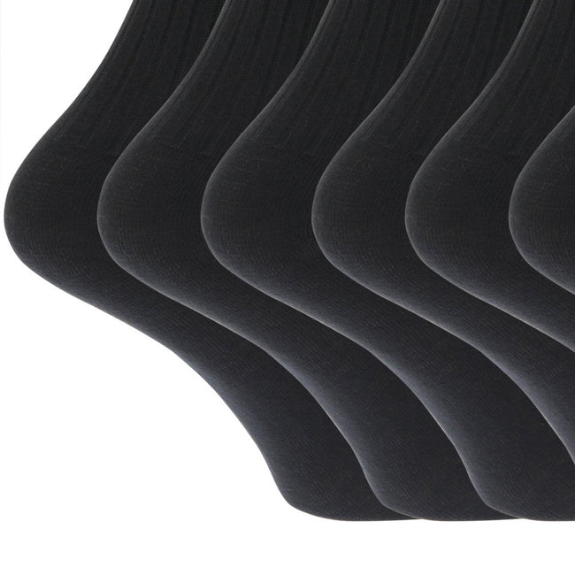 Black - Back - Mens 100% Cotton Ribbed Classic Socks (Pack Of 6)