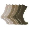 Beige-Olive-Khaki - Front - Mens 100% Cotton Ribbed Classic Socks (Pack Of 6)