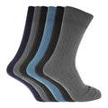 Black-Grey-Blue - Front - Mens 100% Cotton Ribbed Classic Socks (Pack Of 6)
