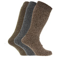 Brown-Grey - Front - Mens Thermal Wool Blend Long Wellington Boot Socks (Pack Of 3)