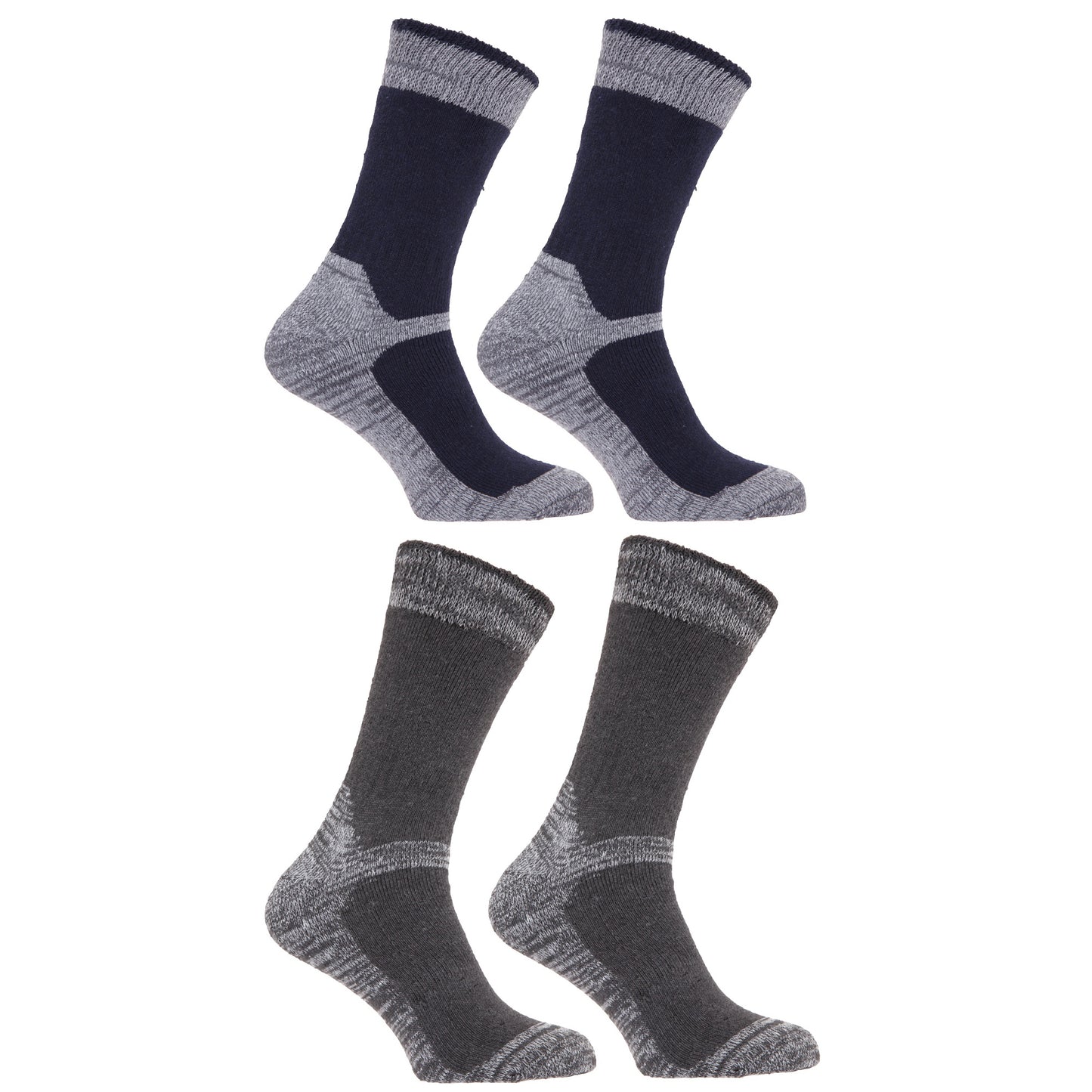 Navy-Grey - Front - Mens Heavy Weight Reinforced Toe Work Boot Socks (Pack Of 4)