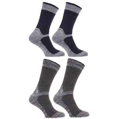 Navy-Grey - Front - Mens Heavy Weight Reinforced Toe Work Boot Socks (Pack Of 4)