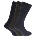 Navy-Marl Khaki-Marl Navy - Front - Mens Wool Blend Long Length Socks With Padded Sole (Pack Of 3)