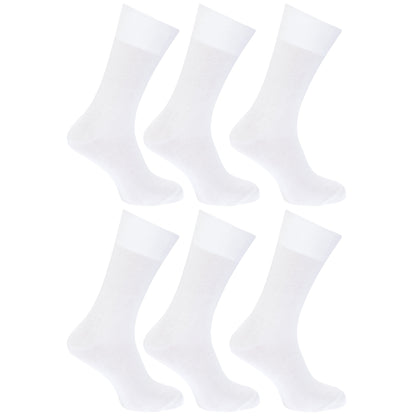White - Front - FLOSO Mens Plain 100% Cotton Socks (Pack Of 6)
