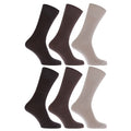 Brown-Beige - Front - Mens Bamboo Super Soft Work-Casual Non Elastic Top Socks (Pack Of 6)