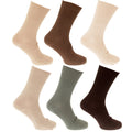 Olive-Beige-Cream - Front - Mens Bamboo Super Soft Work-Casual Non Elastic Top Socks (Pack Of 6)