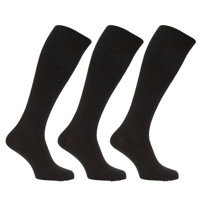 Black - Front - Mens Long Length Ribbed Lambswool Blend Socks (Pack Of 3)