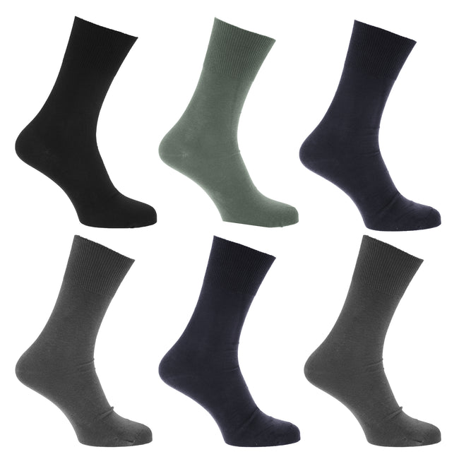Shades Of Blue - Front - Mens Stay Up Non Elastic Diabetic Socks (Pack Of 6)