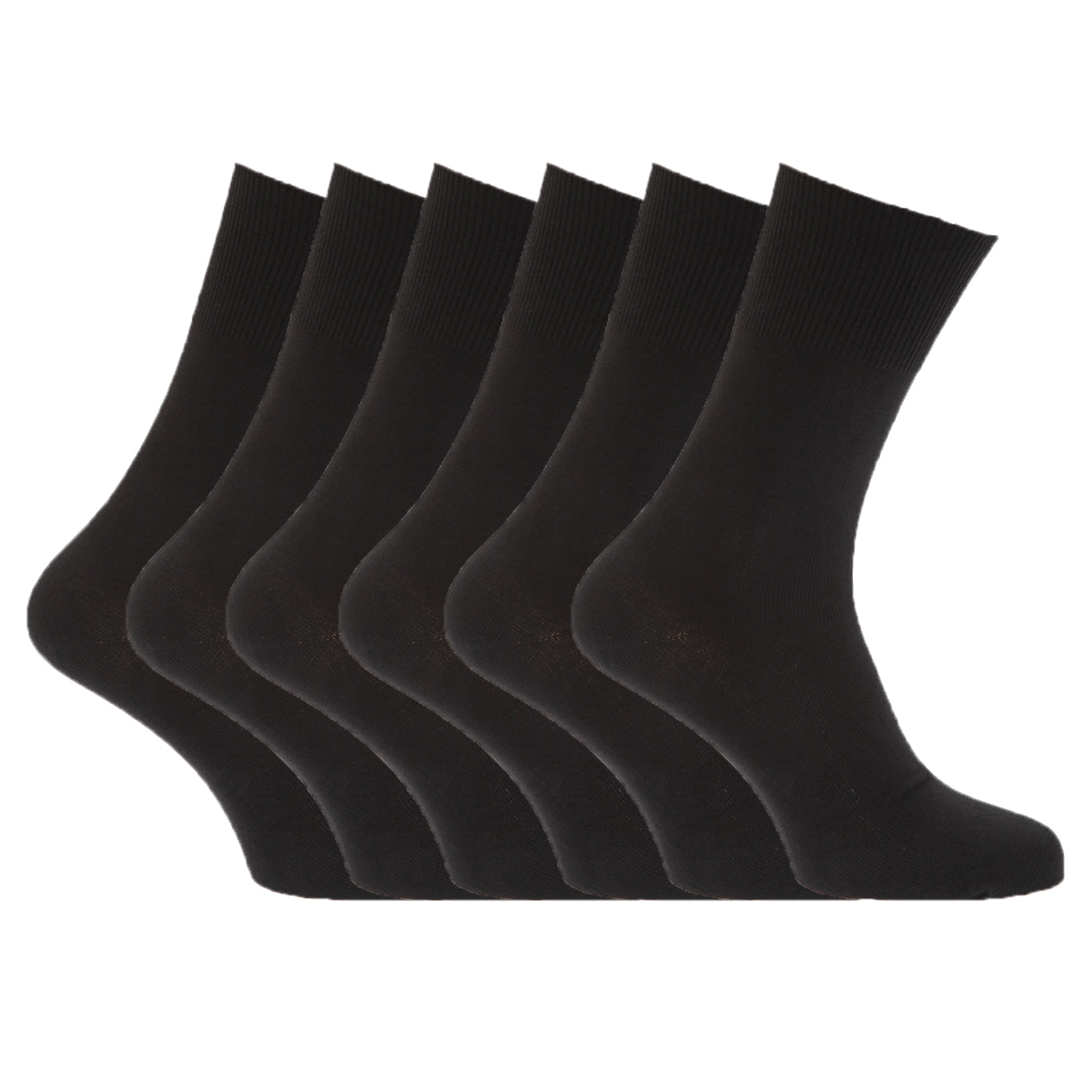 Black - Back - Mens Stay Up Non Elastic Diabetic Socks (Pack Of 6)