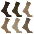Brown-Beige-Olive - Front - Mens Stay Up Non Elastic Diabetic Socks (Pack Of 6)