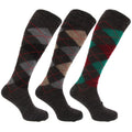 Shades of Grey - Front - Mens Traditional Argyle Pattern Long Length Lambs Wool Blend Socks (Pack Of 3)