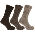 Shades Of Brown - Front - Mens Thermal Non Elastic Wool Blend Socks (2.1 Tog) (Pack Of 3)