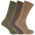Brown-Olive-Biege - Front - Mens Big Foot Non Elastic Diabetic Socks (3 Pairs)