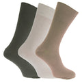 Olive-Cream-Beige - Front - Mens Big Foot Non Elastic Diabetic Socks (3 Pairs)