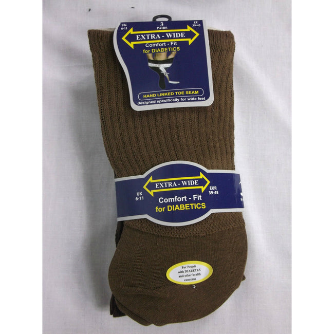 Brown Shades - Back - Mens Extra Wide Comfort Fit Wide Feet Diabetic Socks (3 Pairs)