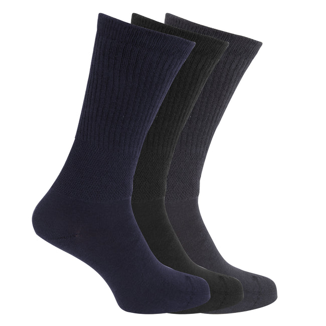 Navy- Black - Front - Mens Extra Wide Comfort Fit Wide Feet Diabetic Socks (3 Pairs)