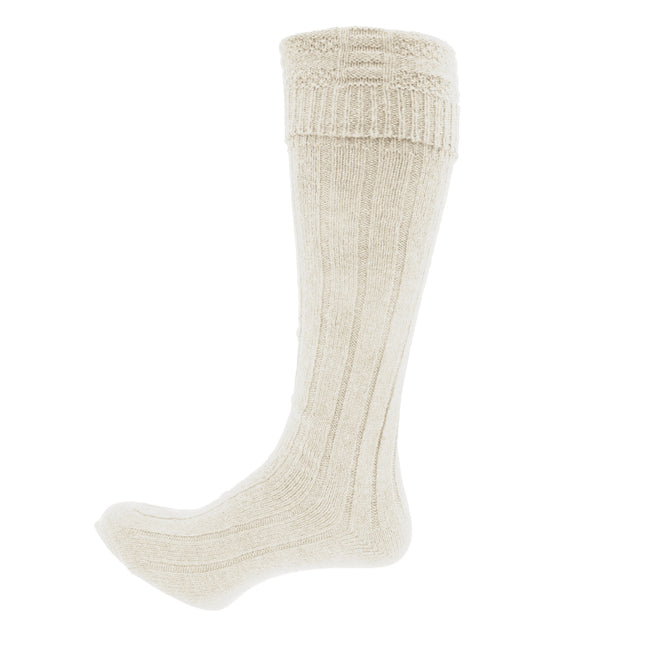 Cream - Back - Mens Scottish Highland Wear Wool Kilt Hose Socks (1 Pair)