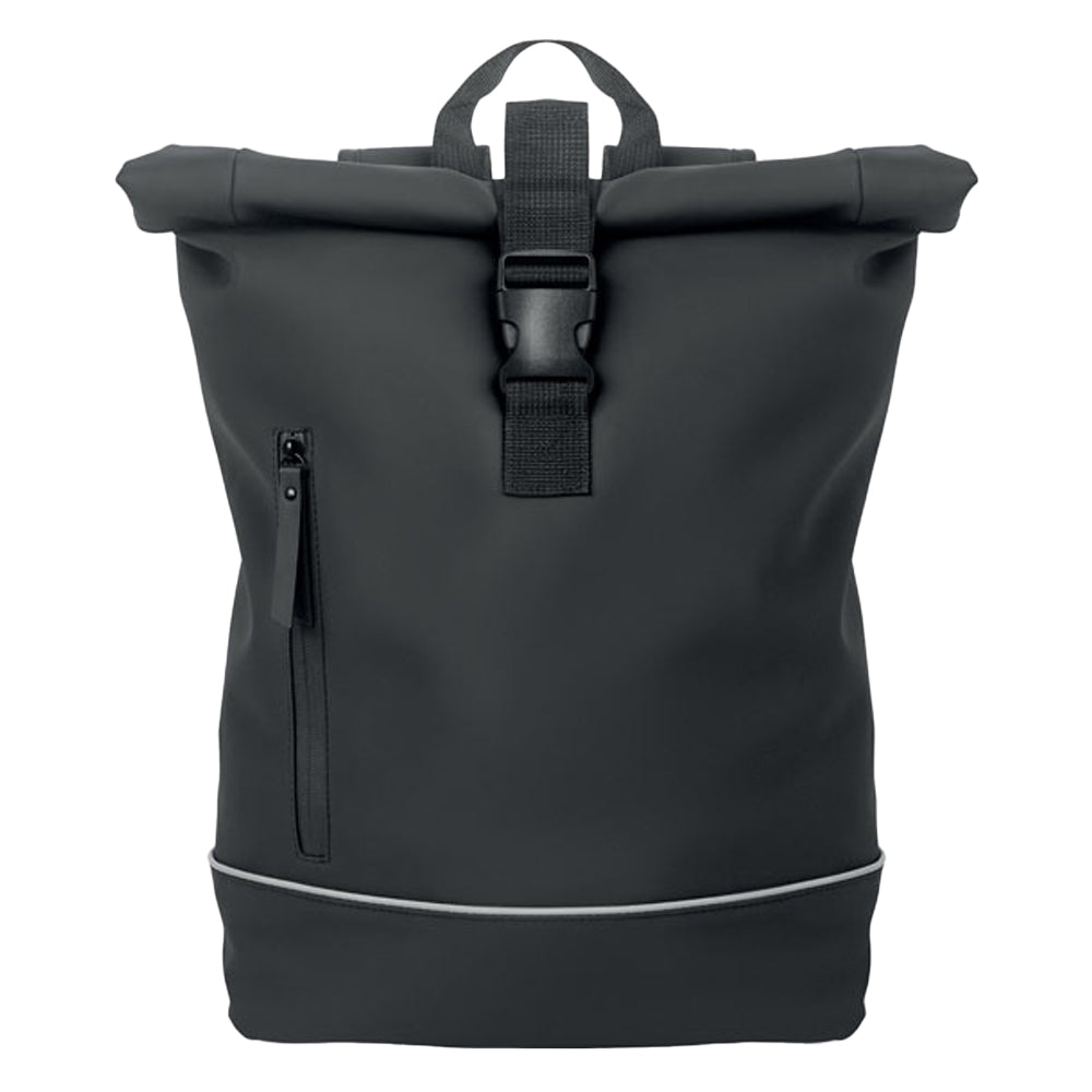 Black - Front - MidOcean Laptosa Roll Top PU Laptop Backpack