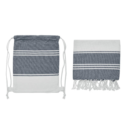 Blue - Back - MidOcean Hammam Towel Drawstring Bag Set