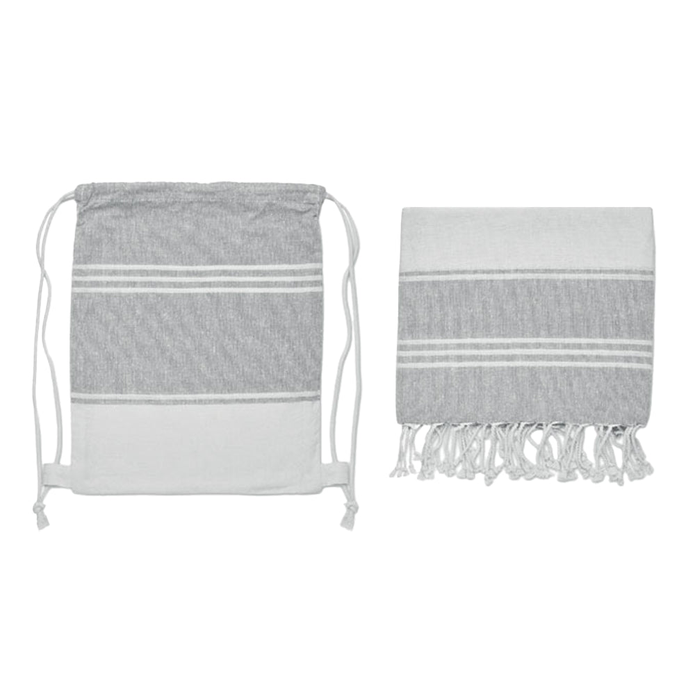 Grey - Back - MidOcean Hammam Towel Drawstring Bag Set