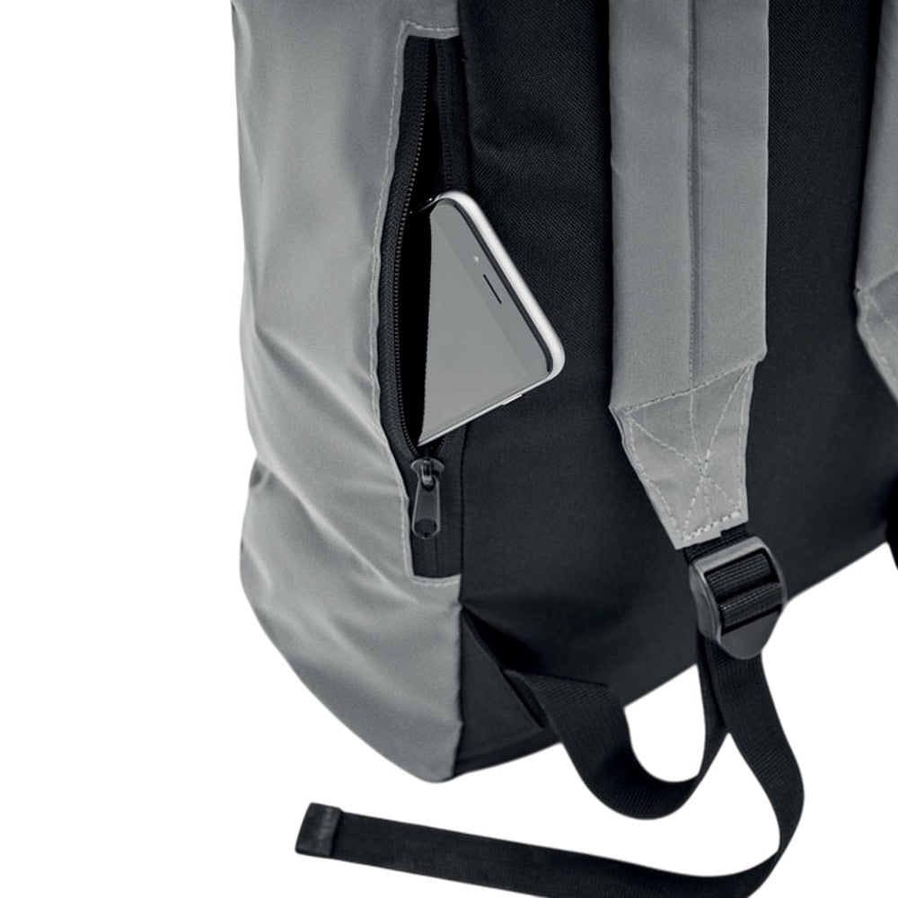 Matt Silver - Side - MidOcean Bright Rollpack Roll Top Reflective Backpack