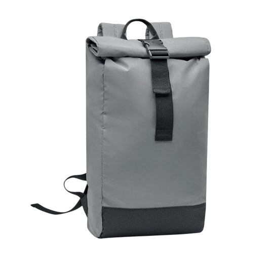 Matt Silver - Front - MidOcean Bright Rollpack Roll Top Reflective Backpack