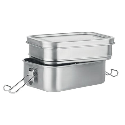 Matt Silver - Side - MidOcean Double Chan Stainless Steel Lunch Box