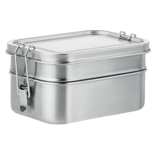 Matt Silver - Front - MidOcean Double Chan Stainless Steel Lunch Box