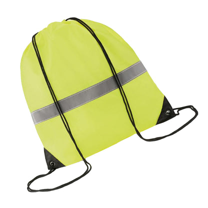 Neon Yellow - Side - MidOcean Stripe Reflective Drawstring Bag