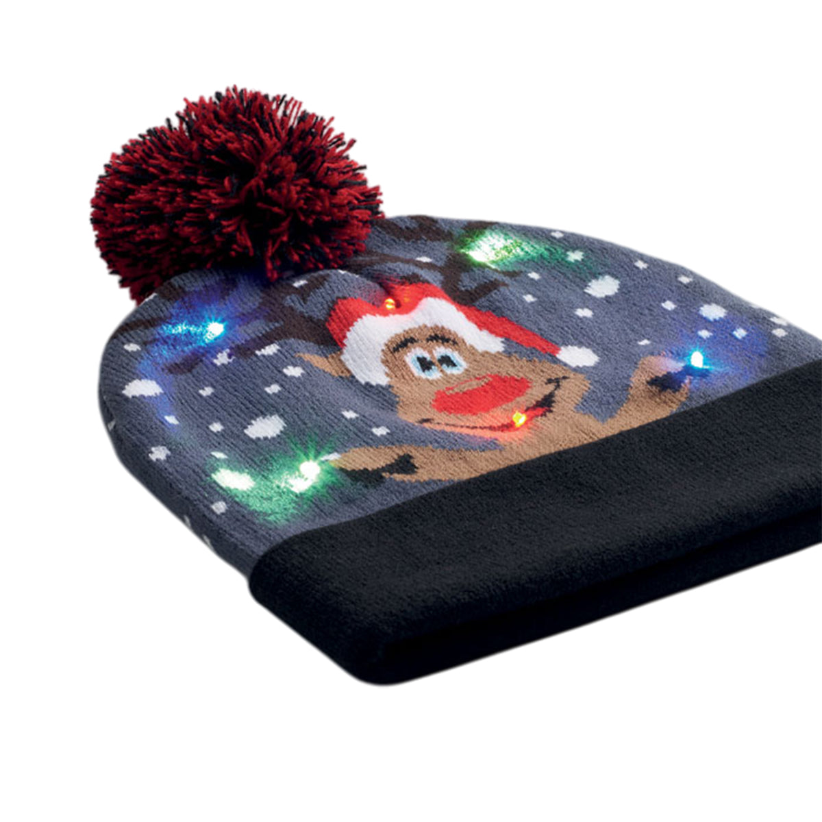 Blue - Side - MidOcean Shimas Light Knitted Christmas Beanie (Batteries Included)
