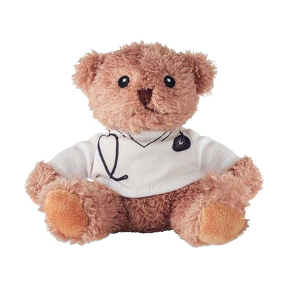 White-Brown - Front - MidOcean Doctor Plush Teddy Bear