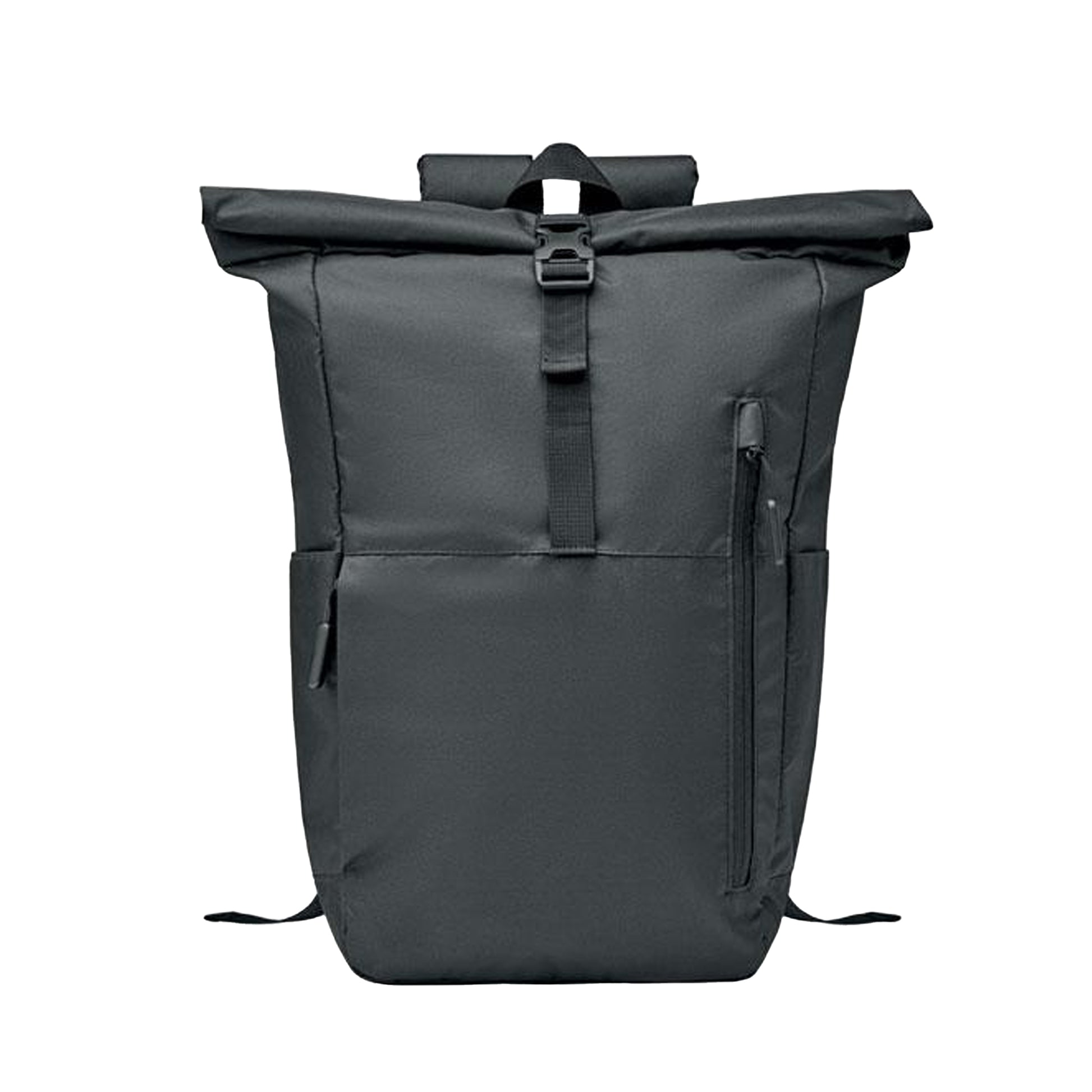 Black - Front - MidOcean Valley Roll Top RPET Backpack