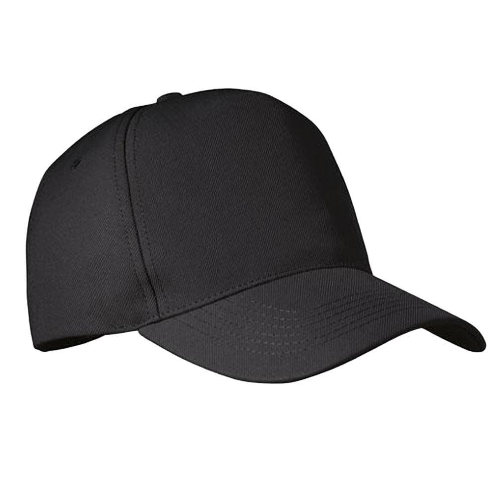 Black - Front - MidOcean Senga RPET 5 Panel Baseball Cap