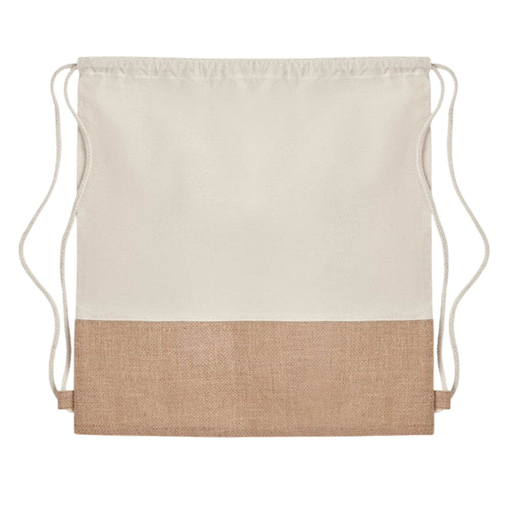 Beige - Back - MidOcean India Jute Drawstring Bag