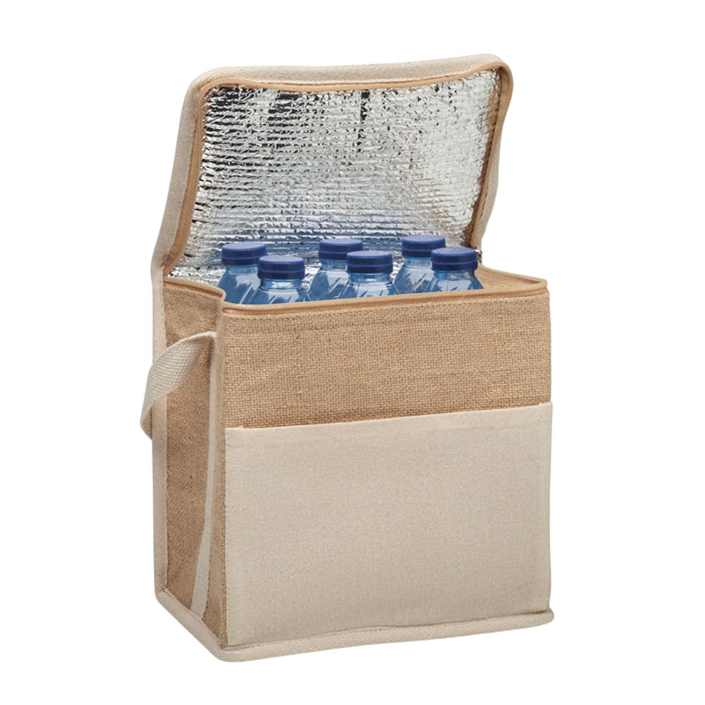 Beige - Side - MidOcean Lona 3L Jute Canvas Cooler Bag