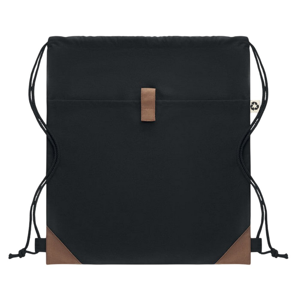 Black - Front - MidOcean Panda Recycled Cotton Drawstring Bag