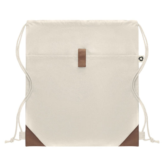 Beige - Front - MidOcean Panda Recycled Cotton Drawstring Bag