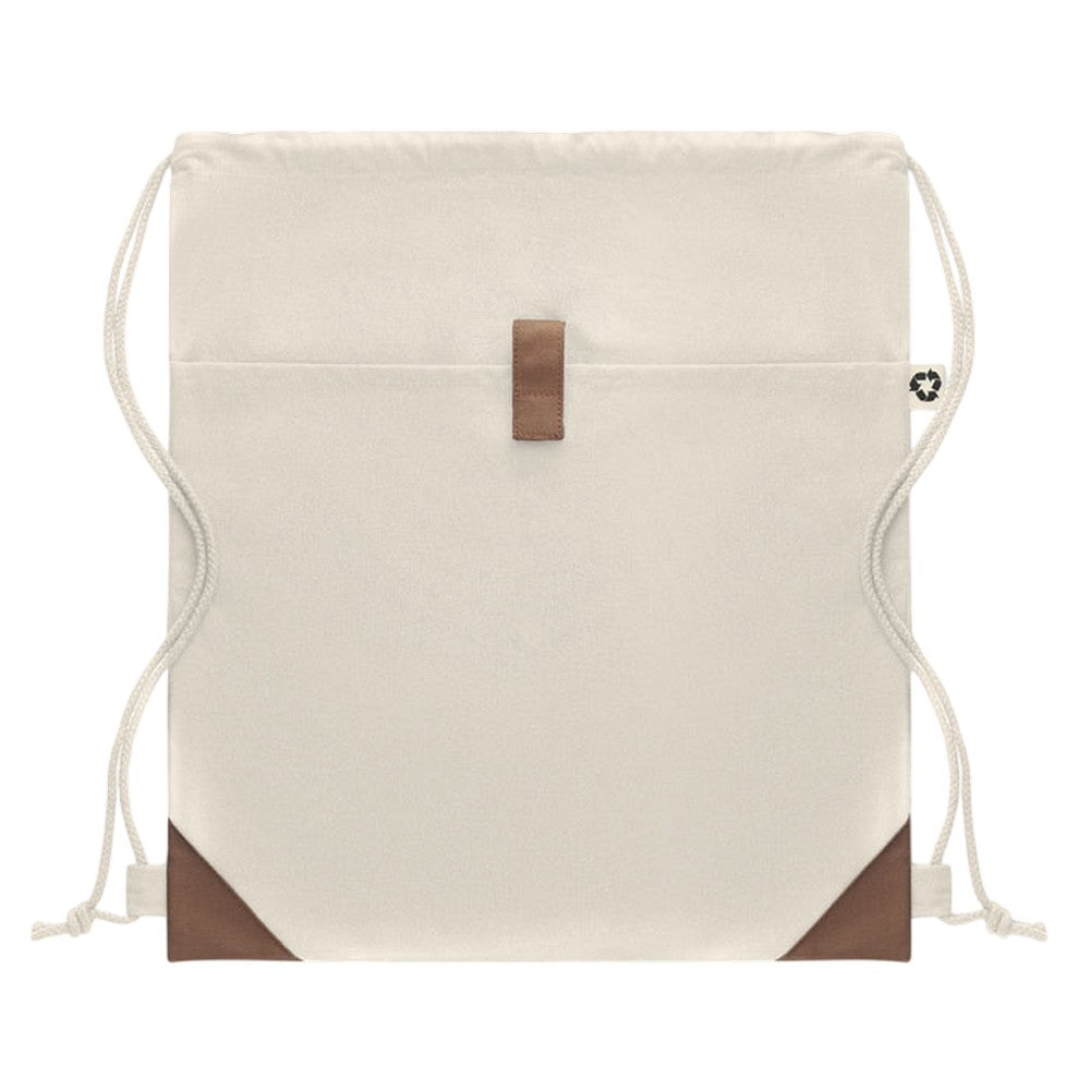 Beige - Front - MidOcean Panda Recycled Cotton Drawstring Bag