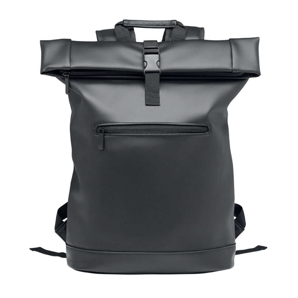 Black - Front - MidOcean Bai Roll Roll Top PU Laptop Backpack