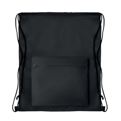 Black - Side - MidOcean Pocket Shoop Polyester Drawstring Bag