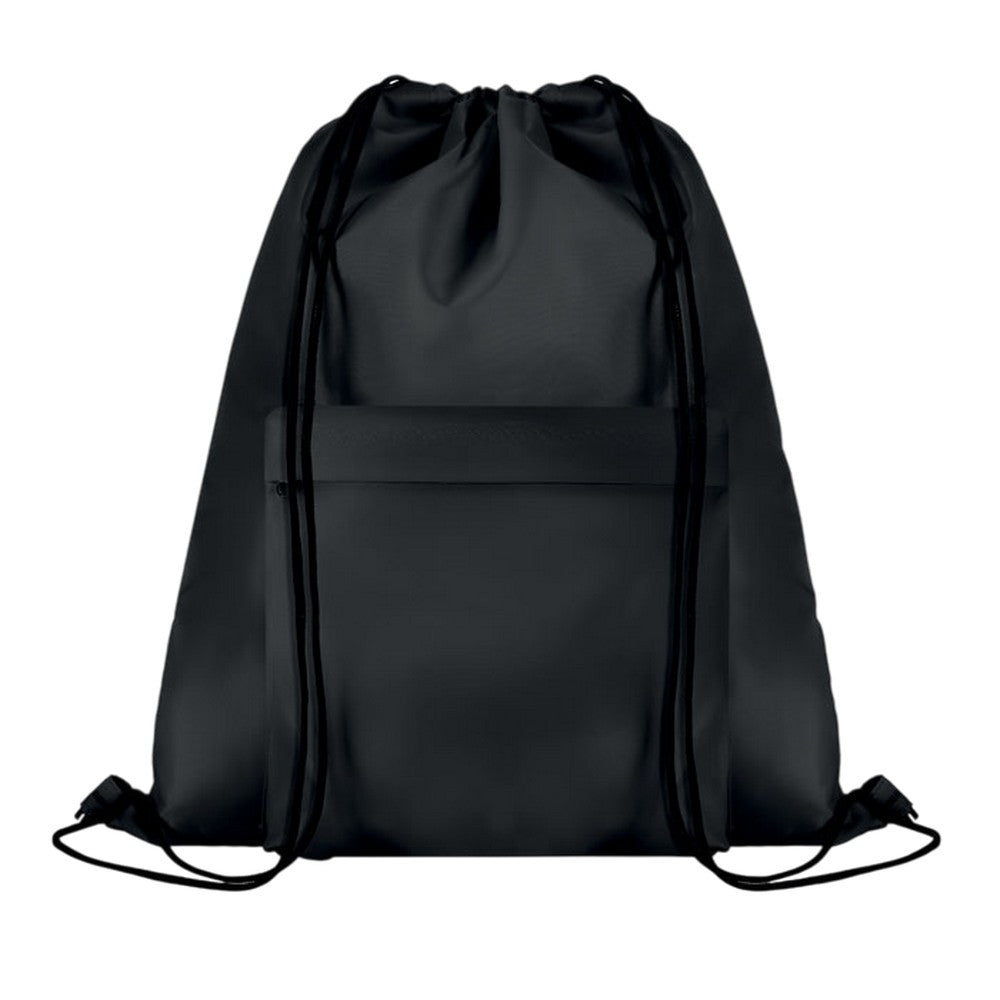 Black - Front - MidOcean Pocket Shoop Polyester Drawstring Bag