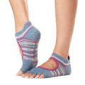 Light Blue-Pink - Back - Toesox Womens-Ladies Bellarina Gypsy Half Toe Socks